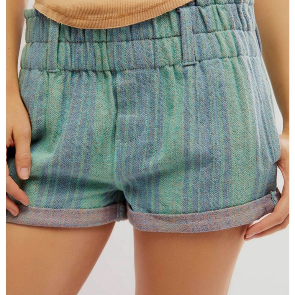 Free People Solar Flare Baja Striped Shorts, ocean blue, small NWT